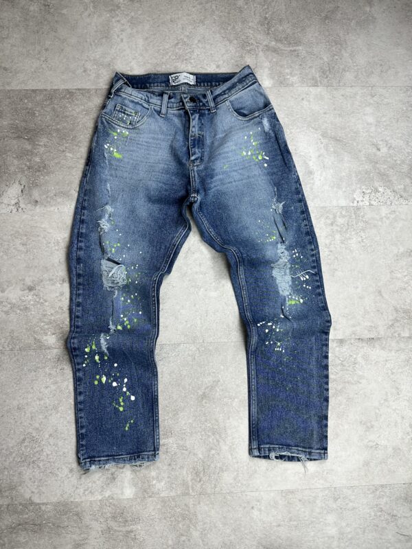 Denim mom c/roturas salpicado